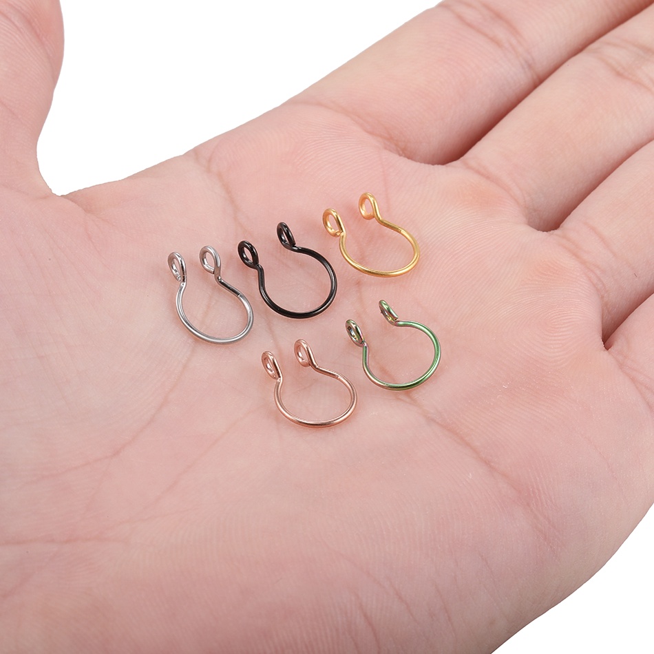 1 Pc Cincin Hoop Septum Hidung Palsu Bahan Stainless Steel Untuk Wanita