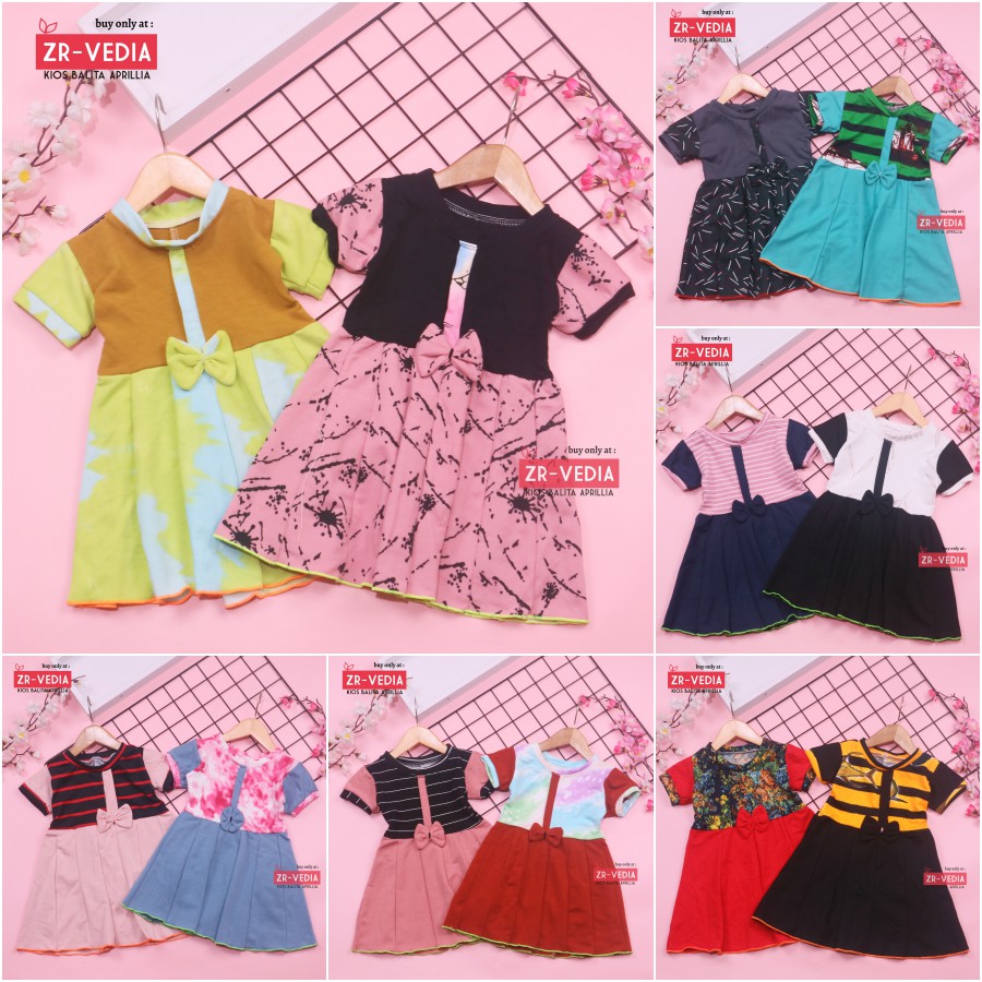Dress Jasmine Bayi - 6 Tahun / Dres Balita Anak Perempuan Baju Lengan Adem Pita Motif Polos Murah
