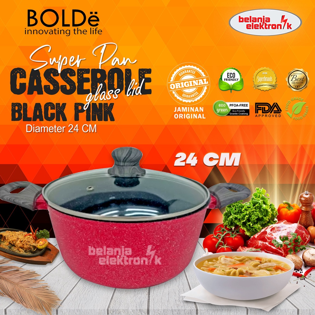 BOLDE SUPER PAN CASSEROLE 24 CM GRANITE BLACKPINK SERIES PANCI KERAMIK ANTI LENGKET