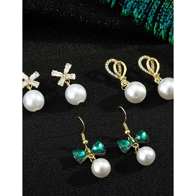 LRC Anting Fashion 925 Silver Needle Bow Pearl Earrings P76289