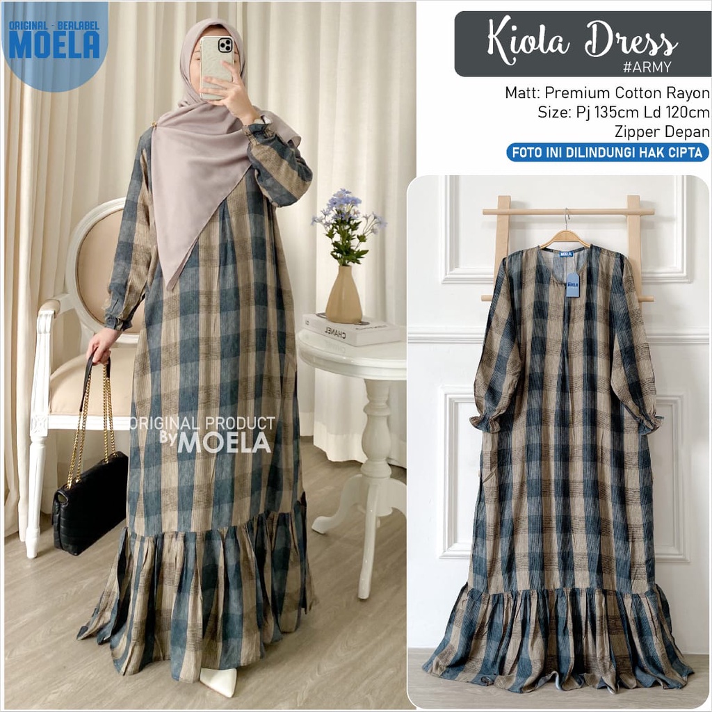 DRES GAMIS KIOLA ORI MOELA motif kotak kotak premium cotton rayon zipper depan BUSUI friendly gale #