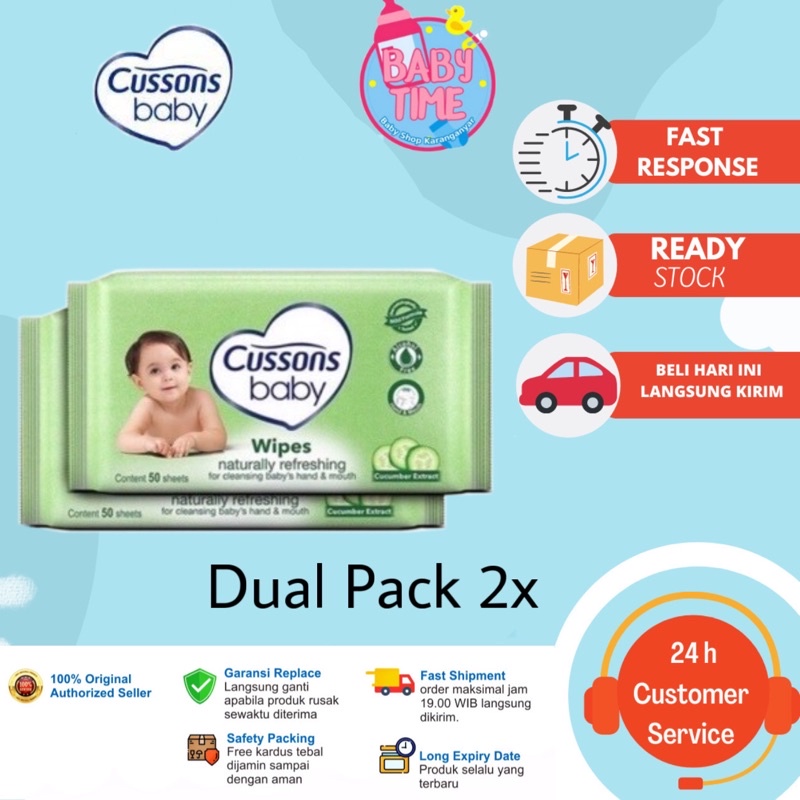 Cussons Baby Wipes Natural Refreshing 50 Sheet X 2 / Tisue basah