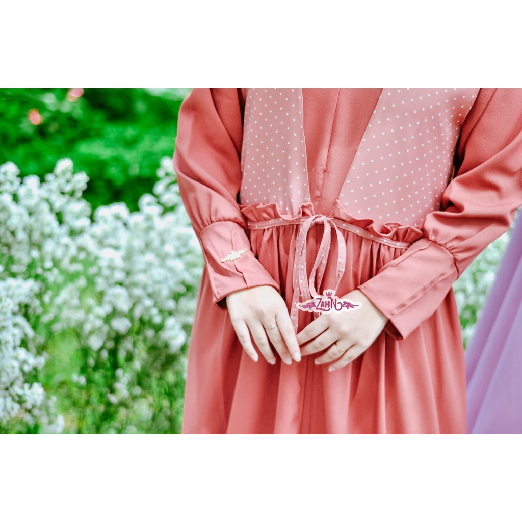 PM GAMIS WANITA OUTHER CARDIGAN REMAJA ONE SETT  TERBARU ZAIRA POLKA ORI BY ZAHIN