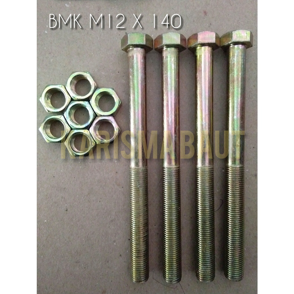 [1 set baut+mur] BMK M12X140 (Baut Mur Kuning M12 x140)
