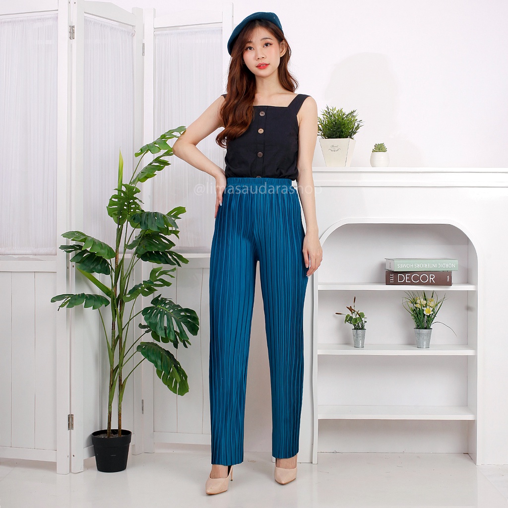 Celana Plisket Pensil / Pencil Pleated Pants Premium Glossy Nyaman Panjang