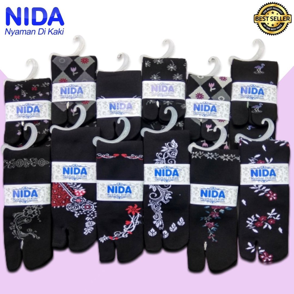 1 Lusin Kaos Kaki Jempol Wanita Muslimah Lusinan Warna Hitam Motif Campur Random