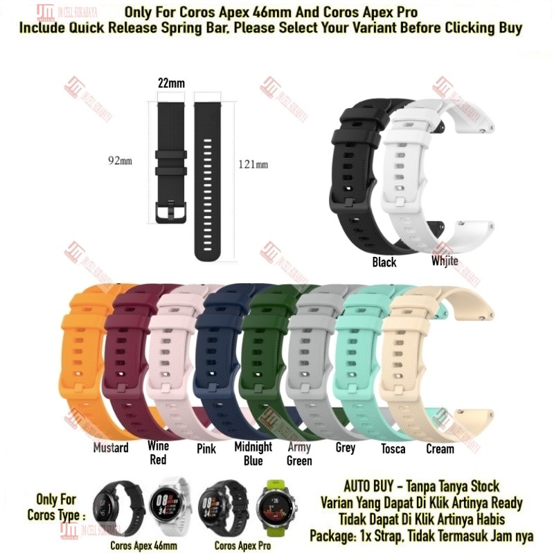 Tali Jam 22mm Watch Strap Coros Apex 46mm / Apex Pro - OYE Rubber Silikon Warna Warni