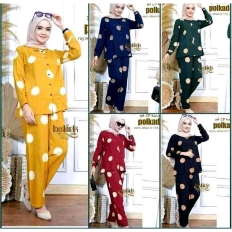 [BISA COD]SETELAN TIEDY LENGAN PANJANG HARGA GROSIR | ONE SET RAYON  MOTIF POLKADOT