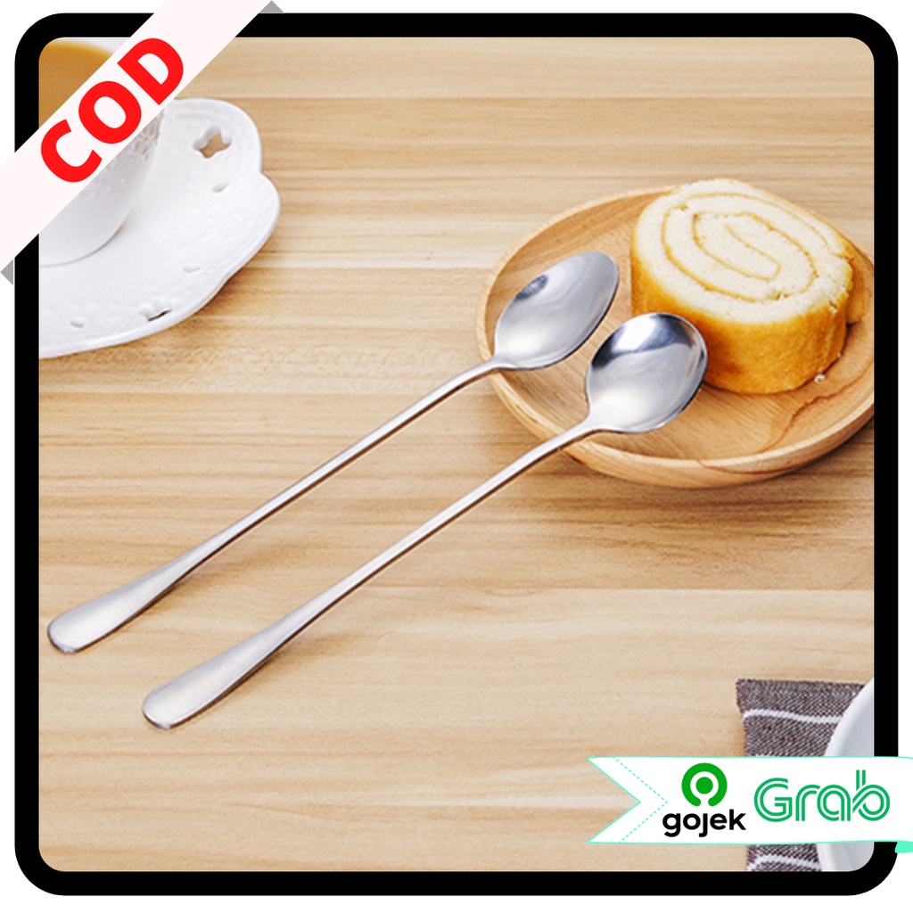 KAISSO - SENDOK PENGADUK MINUMAN KOPI TEH STAINLESS STEEL GAGANG PANJANG OVAL DESSERT SPOON SERBAGUNA | SENDOK STAINLESS PANJANG OVAL &amp; BULAT | SENDOK ES KOPI PANJANG | SENDOK ADUK MINUMAN PENGADUK KOPI TEH COCKTAIL GAGANG PANJANG STAINLESS STEEL