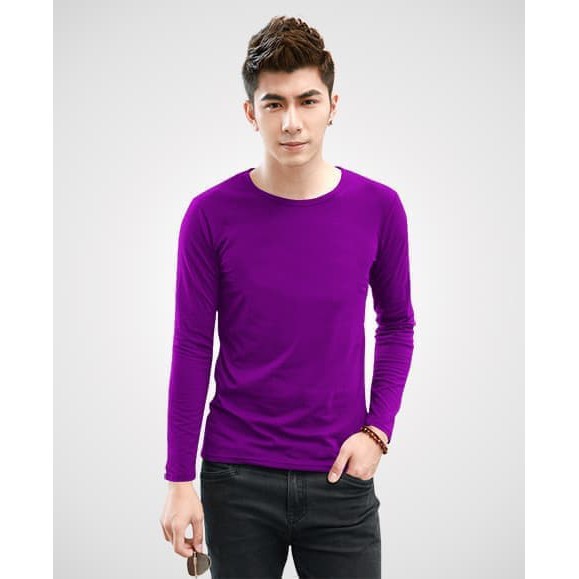 KAOS POLOS PRIA KATUN COMBED 24 LENGAN PANJANG WARNA UNGU-VIOLET