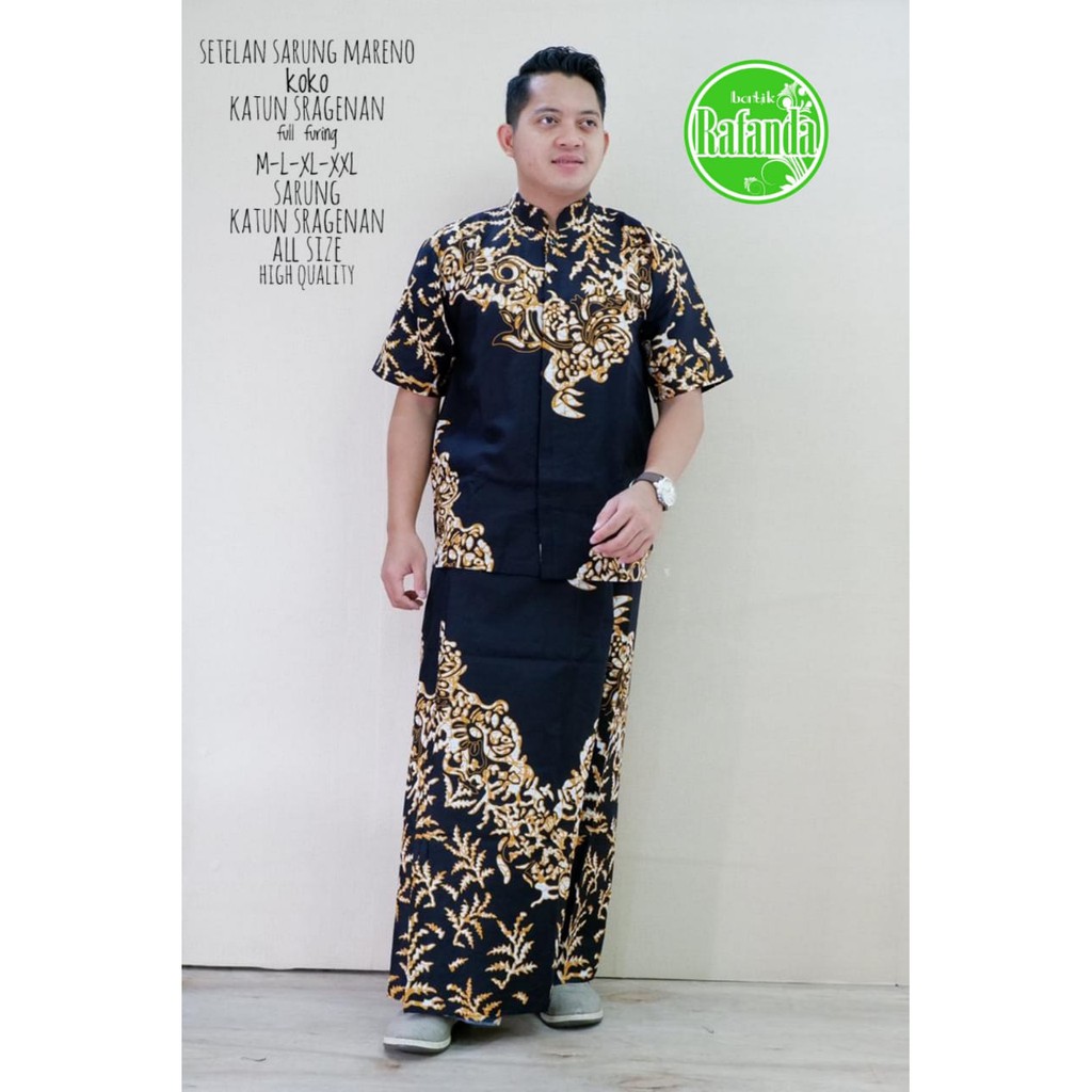 MARENO SARKO Baju Kemeja  KOKO dan Sarung Batik Pria Dewasa Premium Lebaran Solo RAFFANDA