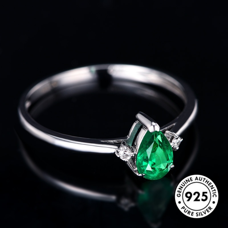 Cincin Sterling Silver 925 Model Tetesan Air Dengan Emerald Untuk Wanita