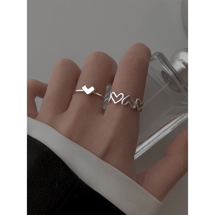 2pcs / Set Cincin Jari Telunjuk Model Hollow Untuk Wanita