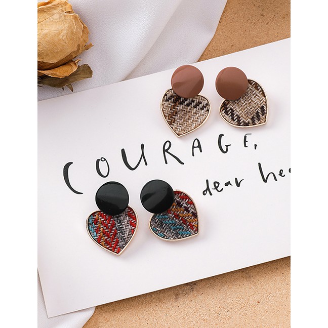 LRC Anting Tusuk Fashion 925 Silver Pin Plaid Fabric Weave Love Earrings D28110