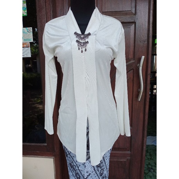 Kebaya bludru Encim /Kartini polos premium murah-Putih
