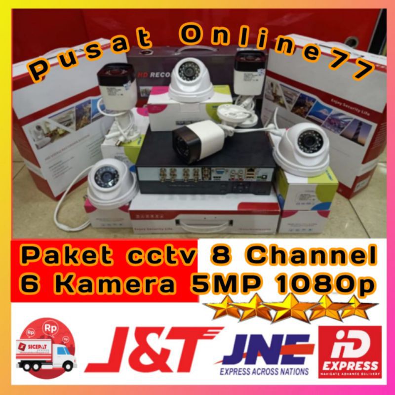 PAKET CCTV 8 CHANNEL 6 KAMERA 5MP BEST QUALITY LENGKAP