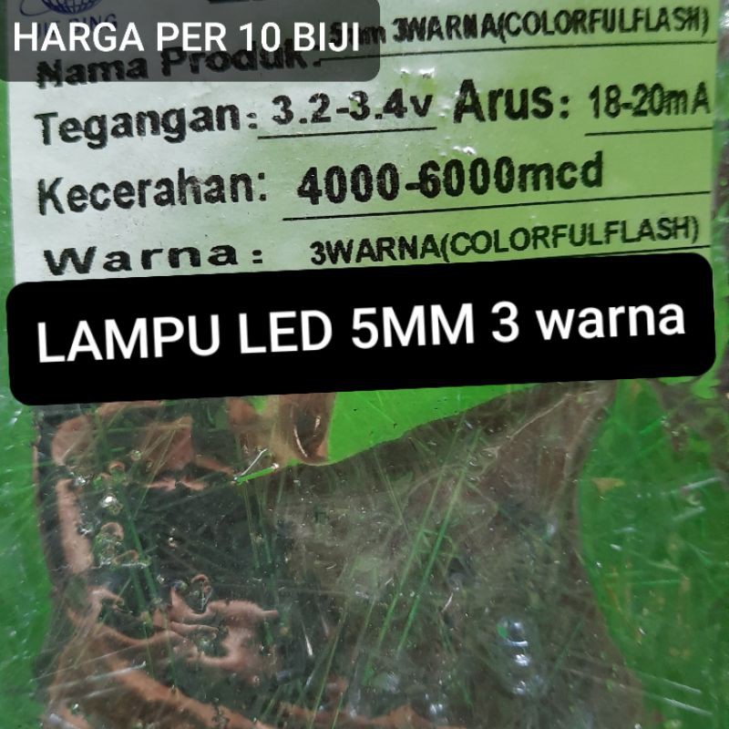 10pcs LAMPU LED 3 WARNA 5mm