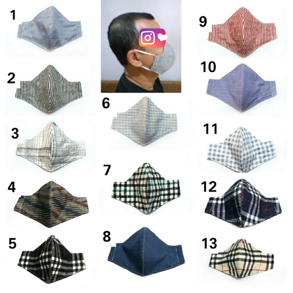 Masker Kain Katun Pria 3ply/3lapis karet earloop motif keren