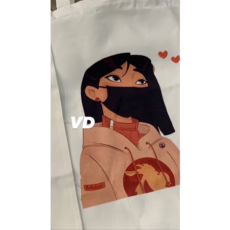 tote bag canvas disney wear mask / tas disney cute / totebag frozen elsa cinderella belle