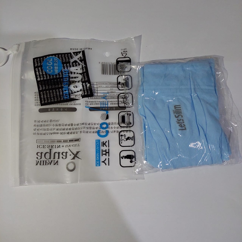 Manset Tangan Pria Wanita Handsock Lets Slim dan Lets Silim Anti UV-Manset biru pouch