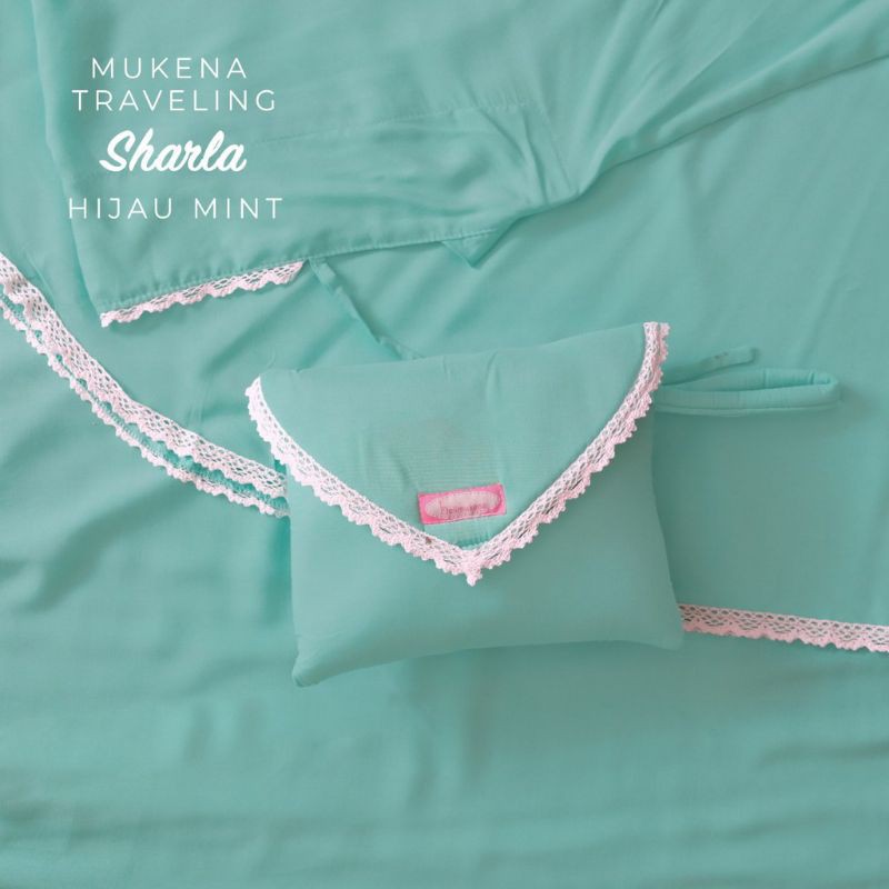 Nanoystore Official - Mukena Polos Renda Dewasa Katun Rayon Traveling Motif Sharla Warna Hijau Mint