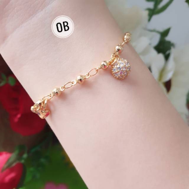 COD Gelang titanium lapis emas bola kristal berlian xuping N07121912