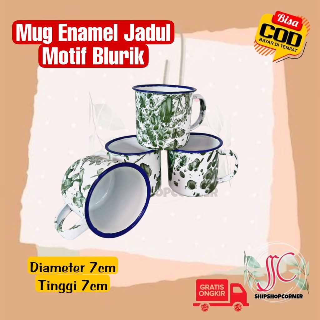 Gelas Enamel Cangkir Blirik Jadul 7 Cm Camping Mug kopi