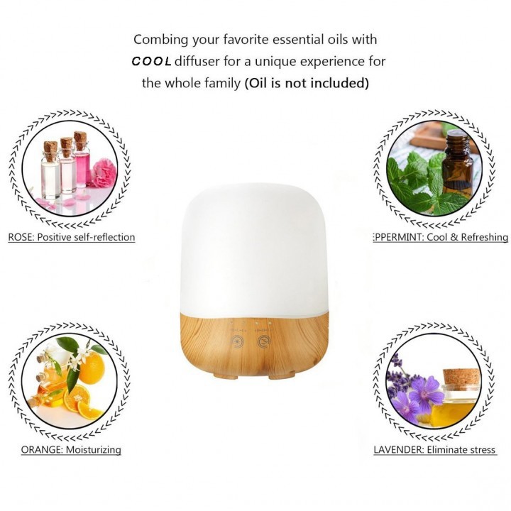 H19 Wooden Humidifier Aroma Diffuser 7 Color LED Light 300ml Brown