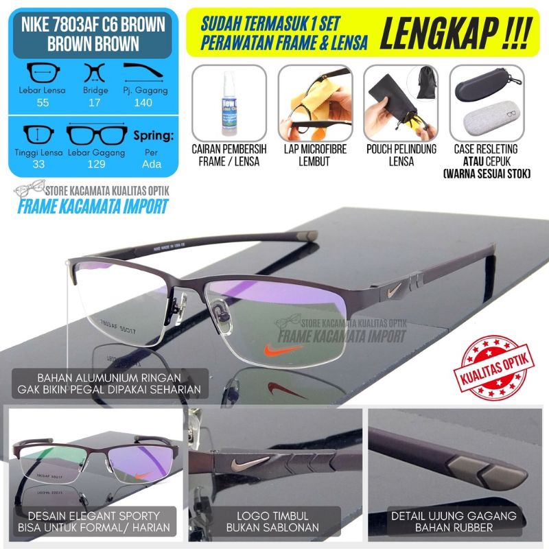 Frame Kacamata Sporty NIKE Pria - Lensa Minus & Progresif - Bisa Ukuran Resep