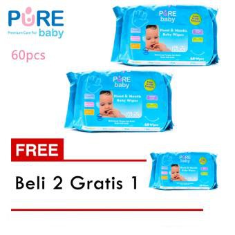 3Pack PURE BB Hand &amp; Mouth Baby Wipes Combo 60s Tissue Basah Mulut Bayi Purebaby 3x60s | Pure Baby Wipes