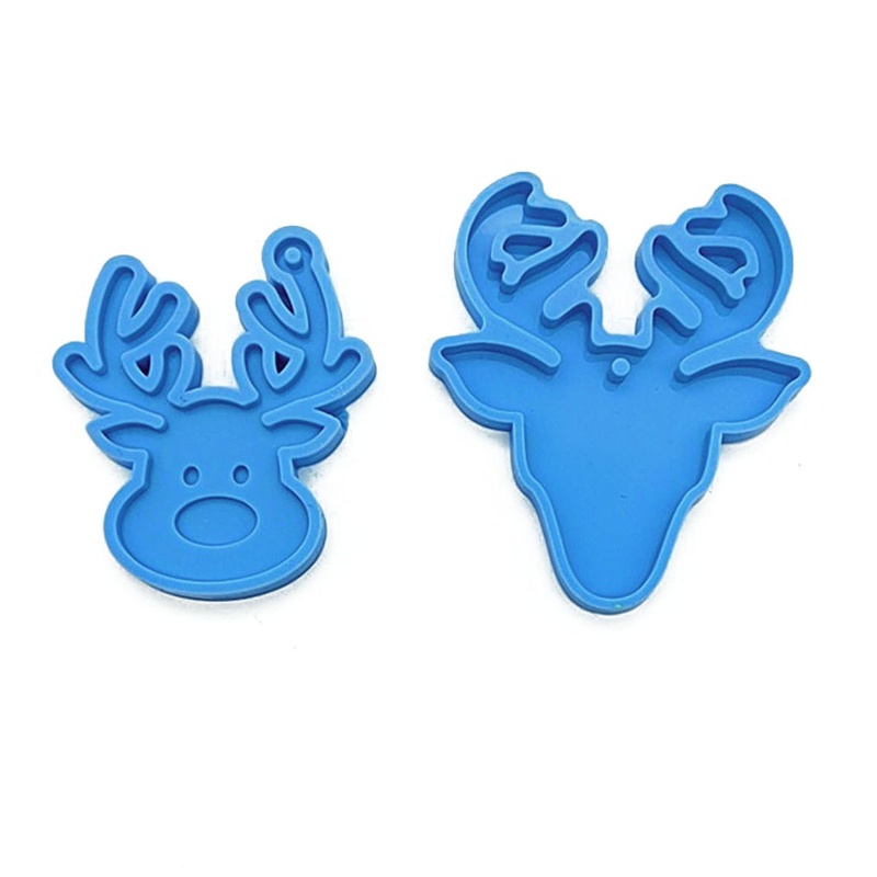 2 Pcs Cetakan Resin Epoksi Bentuk Rusa Natal Bahan Silikon Untuk Dekorasi Dinding