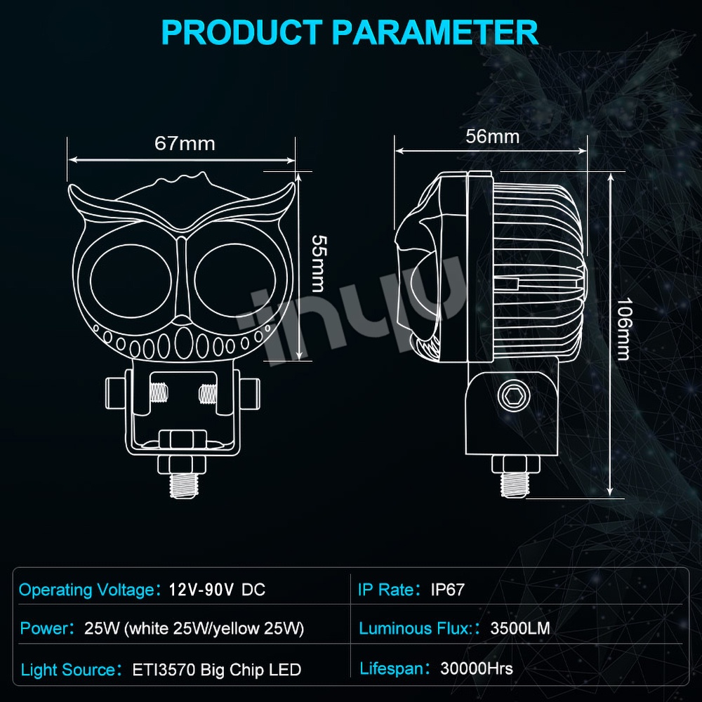 Lampu Sorot LED 2.5 &quot;12V-90V Dengan Lensa Warna Putih / Kuning Untuk Motor / Mobil / ATV