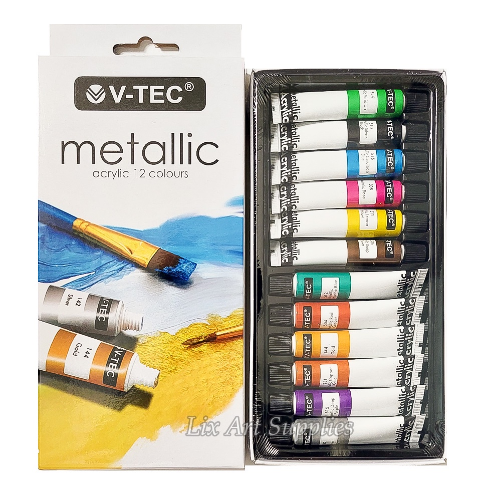 

Cat Akrilik Warna Metallic V-TEC Set 12x6ml / Metalik Akrilik