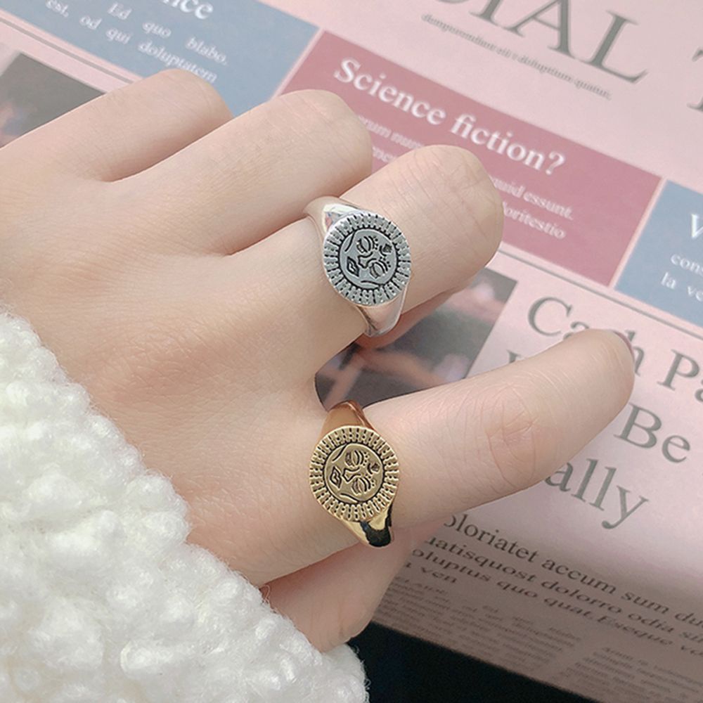 MXBEAUTY Gothic Finger Rings Punk Fashion Jewelry Aesthetic Rings Eye Accessories Gift Flower Exaggeration Face Sun