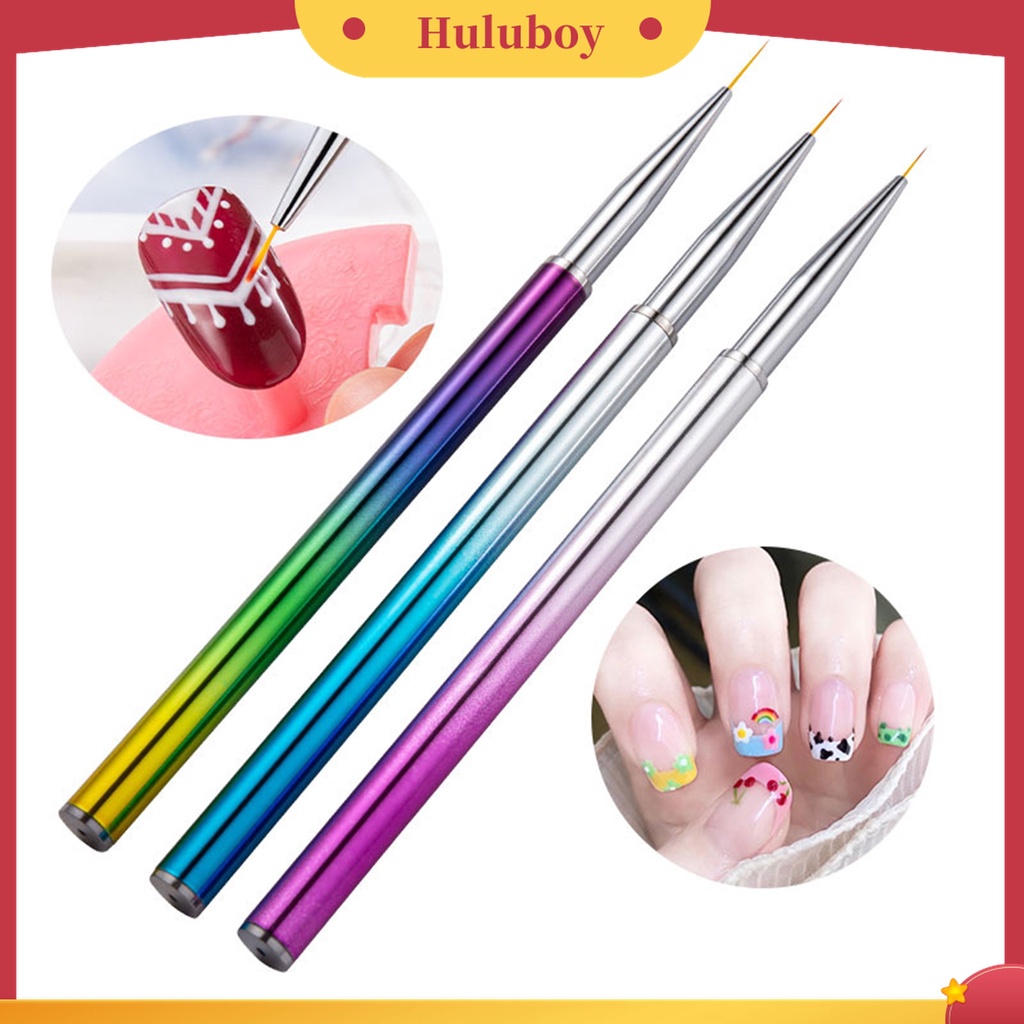 Huluboy Huluboy♡ 3pcs / Set Pen Brush Nail Art Bahan Nilon Wol Mudah Digunakan Untuk Salon