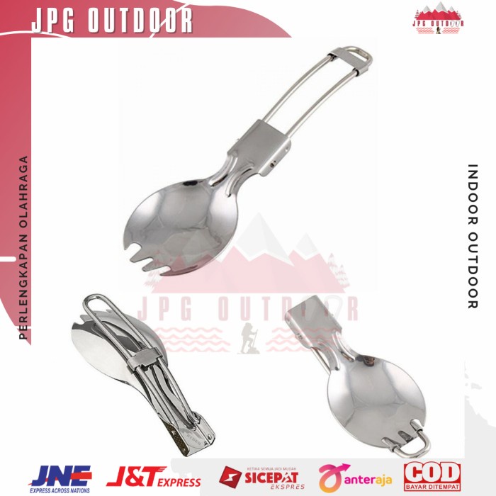 Sendok Garpu Lipat Stainless Portable Survival Camping Hiking Travel