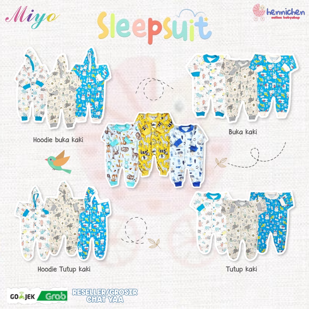 MIYO SLEEPSUIT Jumper miyo PIYAMA by libby  Baju Kodok Panjang Tutup Kaki Bayi PRINT GEORGE MONKEY New Born (0-3M) SNI