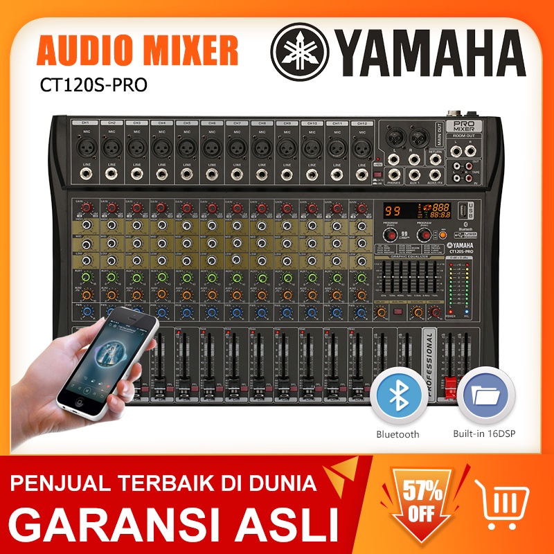 Mixer profesional  CT120S-PRO 12-channel built-in 99DSP efek equalizer 7-band 2-lapisan EQ mendukung pemutaran Bluetooth/USB/MP3