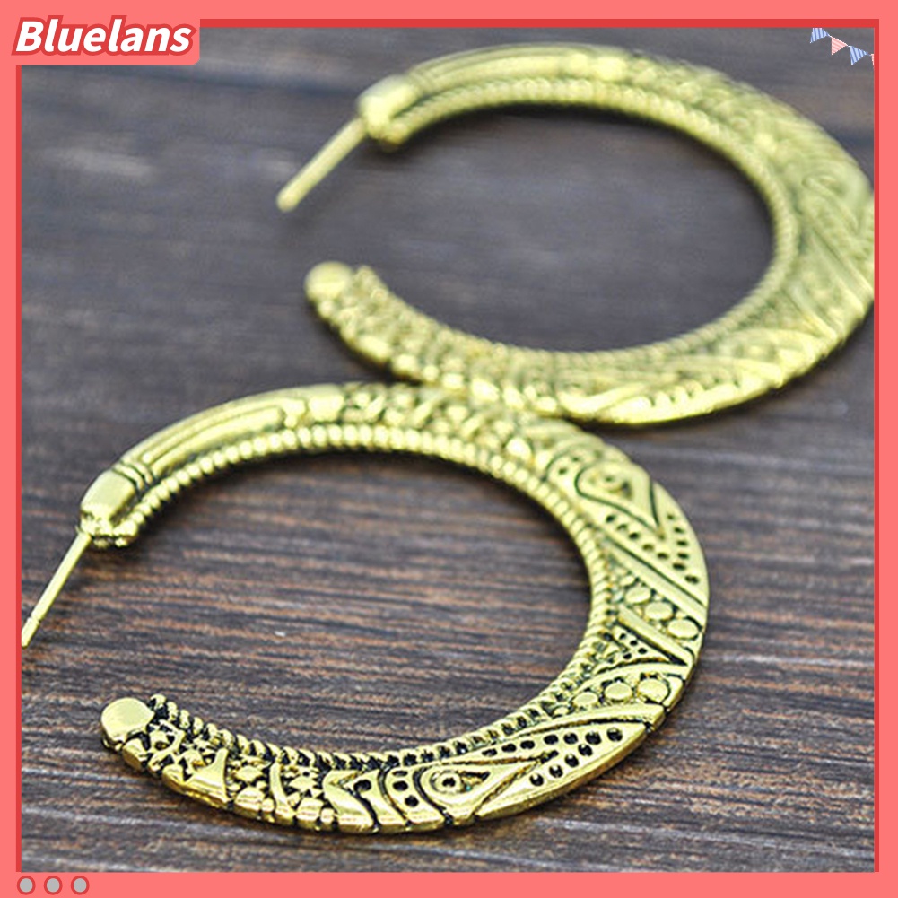 Anting Hoop Bentuk Lingkaran Besar Motif Ukir Gaya Vintage Tibet Untuk Wanita