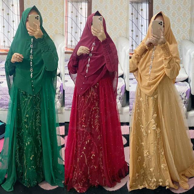 MIKAYLA SYARI GAMIS BRUKAT 3D MIX TILE MUTIARA