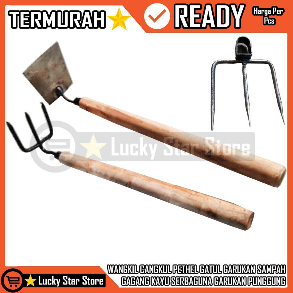 Garukan Sampah Kecil Cangkul Mini Garuk Taman Pacul Got Garut Garpu Alat Berkebun Gagang Kayu Petel 