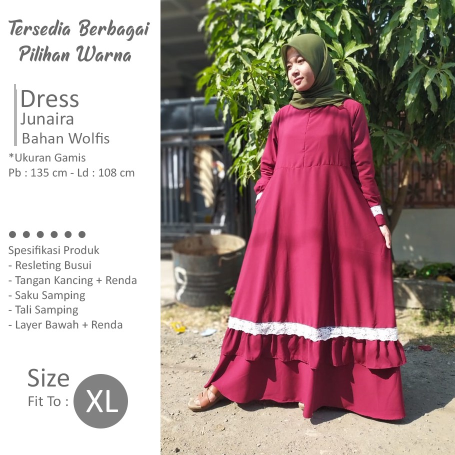 Zunaira Dress Gamis Harian Bahan Wolfis Kombinasi Renda Gamis Simpel Remaja Gamis Wolfis Busui