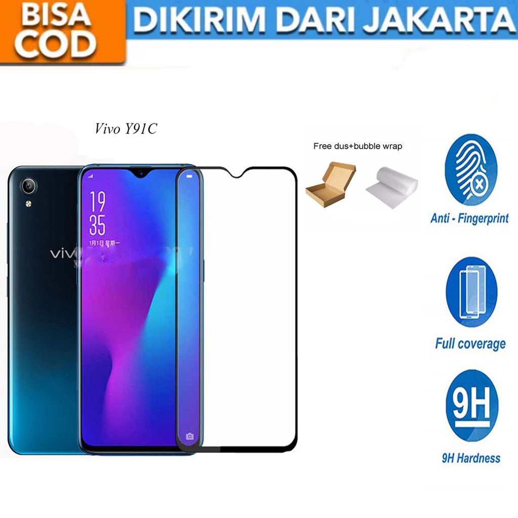 Vivo Y91C Full Cover/Full Screen Tempered Glass Screen Protector Anti Gores