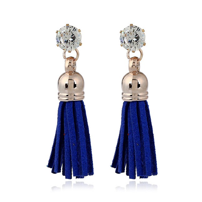 LRC Anting Tusuk Trendy Diamond&amp;tassel Decorated Pure Color Simple Earrings