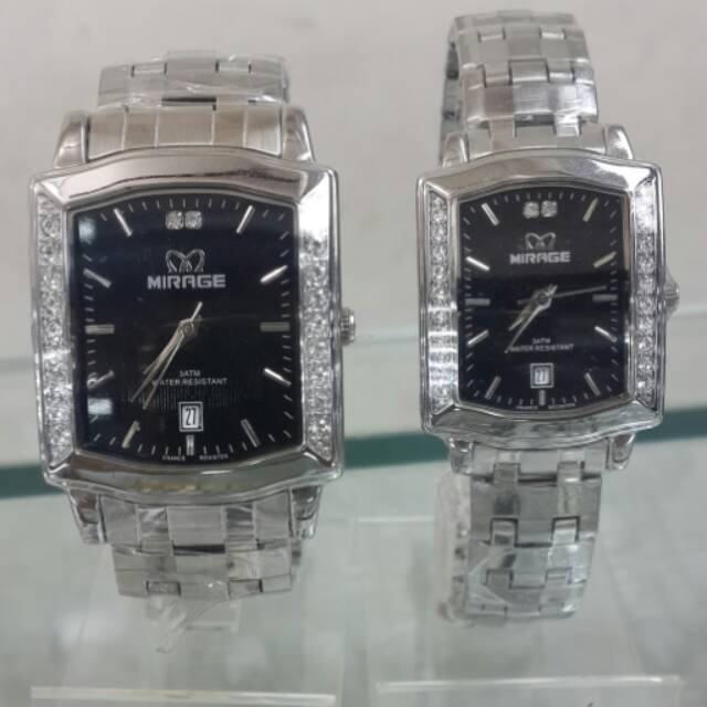 Jual Jam Tangan Mirage Couple Plat Hitam Permata Tanggal Mirage