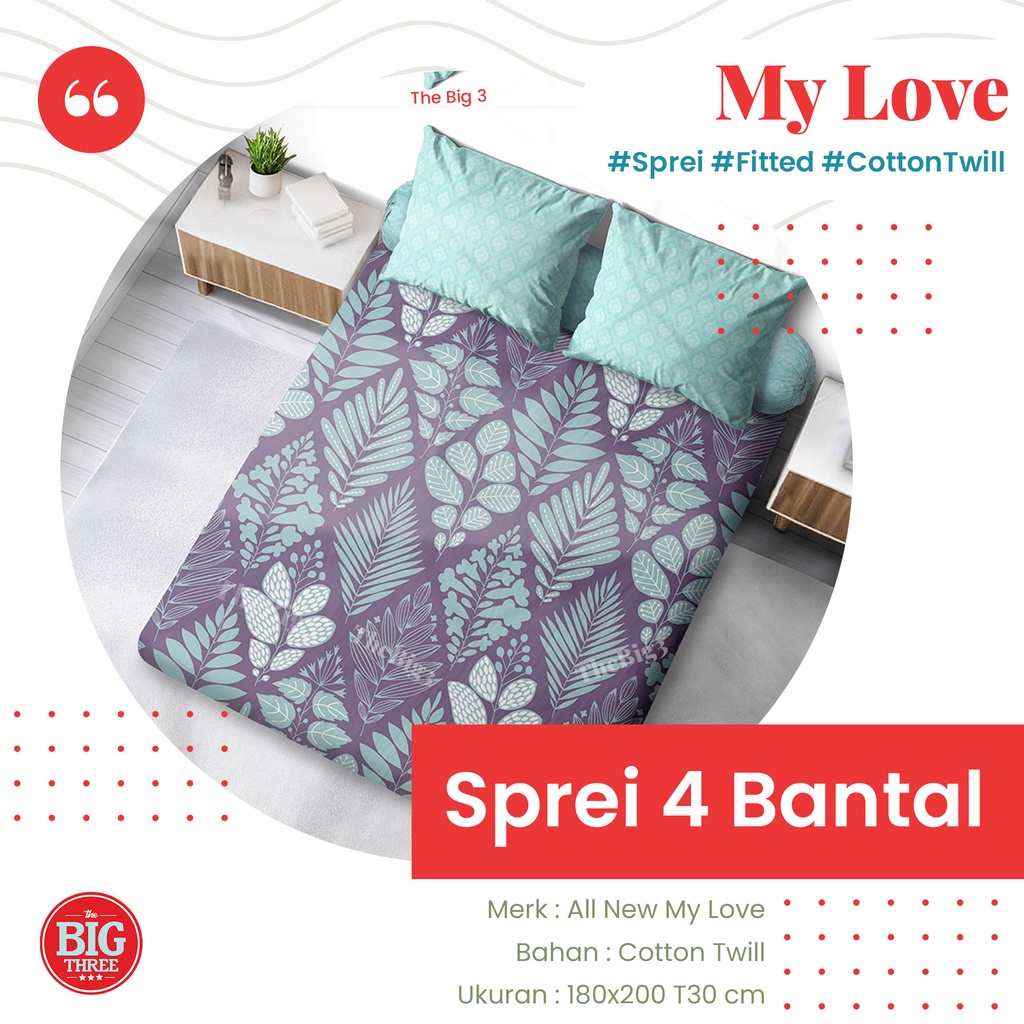 Sprei ALL NEW MY LOVE B4 180x200 Tinggi 30 motif Magani Enzo Dea Isyana Farah Kalia Paola Bellamy Linnea Flore Kyra Kolase Mabel - 180 King 4 bantal T30 SP