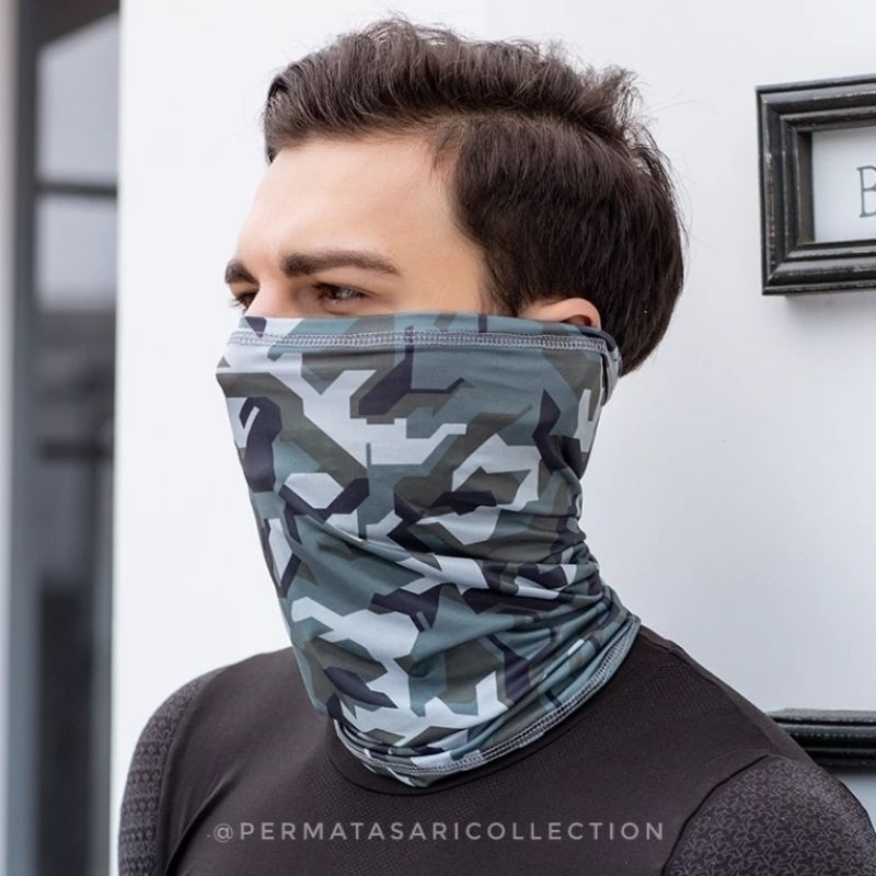 Masker Buff Wajah Multifungsi Pria Wanita Hitam Polos Corak Bandana Motor Olahraga Sepeda Gunung