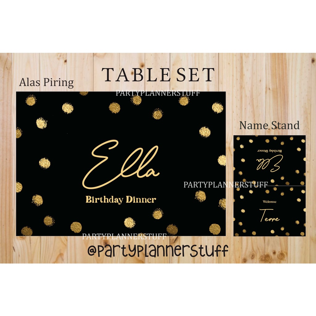 Table set table decor tema black gold birthday bridal shower sweet seventeen sweet 17th bday party c