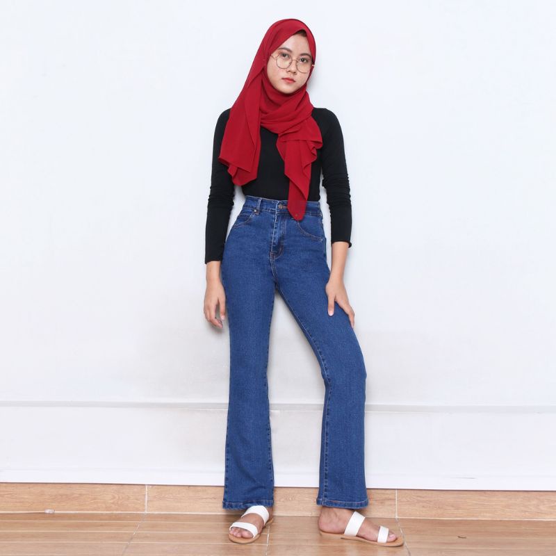 Celana Cutbray Jeans Highwaist SoftJeans Wanita Melar 31-34 Import