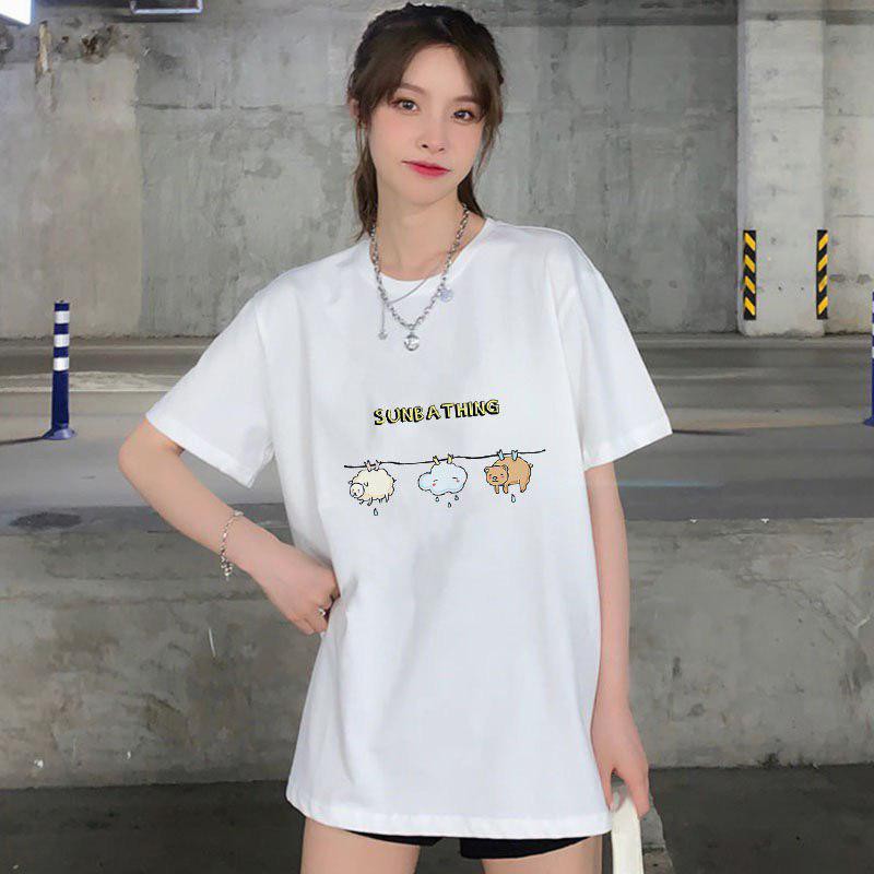 Oversize Tee / Tshirt Wanita   Model Longgar Motif Sheep Sunbathing